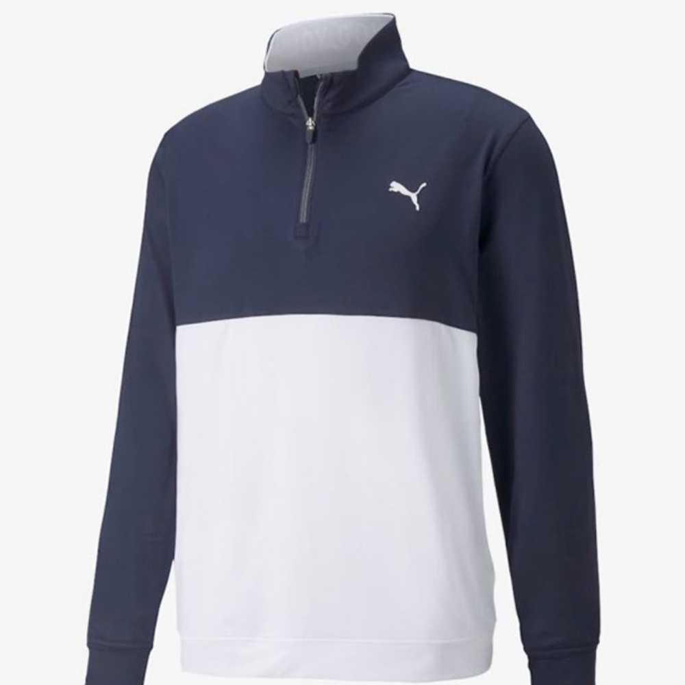 Puma Navy and White Golf Half-Zip Colorblock Pullover